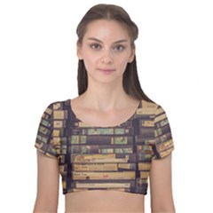 Books Antique Worn Spent Romance Antique Dealer Velvet Short Sleeve Crop Top  by Ravend