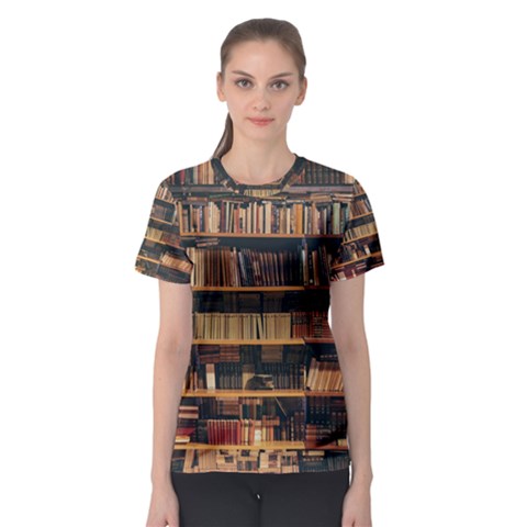 Books On Bookshelf Assorted Color Book Lot In Bookcase Library Women s Sport Mesh T-shirt by Ravend