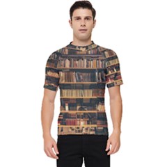 Books On Bookshelf Assorted Color Book Lot In Bookcase Library Men s Short Sleeve Rash Guard by Ravend