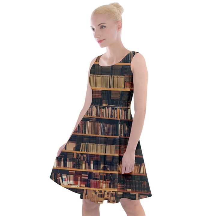 Books On Bookshelf Assorted Color Book Lot In Bookcase Library Knee Length Skater Dress