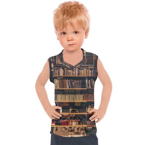 Books On Bookshelf Assorted Color Book Lot In Bookcase Library Kids  Sport Tank Top by Ravend