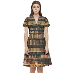 Books On Bookshelf Assorted Color Book Lot In Bookcase Library Short Sleeve Waist Detail Dress by Ravend