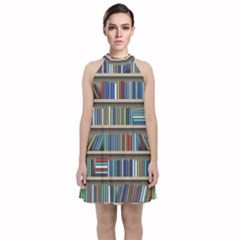 Bookshelf Velvet Halter Neckline Dress  by Ravend