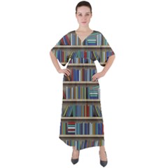 Bookshelf V-neck Boho Style Maxi Dress by Ravend