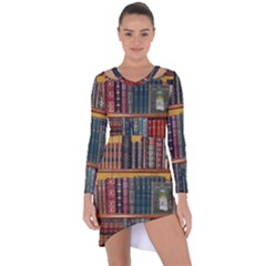 Books-library-bookshelf-bookshop Asymmetric Cut-out Shift Dress by Ravend