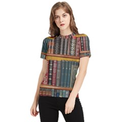 Books-library-bookshelf-bookshop Women s Short Sleeve Rash Guard by Ravend