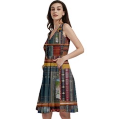 Books-library-bookshelf-bookshop Sleeveless V-neck Skater Dress With Pockets by Ravend