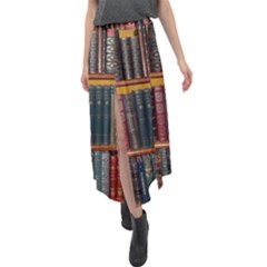 Books-library-bookshelf-bookshop Velour Split Maxi Skirt by Ravend