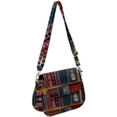 Books-library-bookshelf-bookshop Saddle Handbag by Ravend