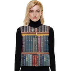 Books-library-bookshelf-bookshop Women s Button Up Puffer Vest