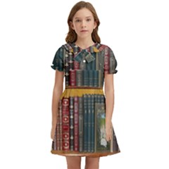 Books-library-bookshelf-bookshop Kids  Bow Tie Puff Sleeve Dress by Ravend