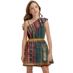 Books-library-bookshelf-bookshop Kids  One Shoulder Party Dress by Ravend