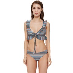 Stripes Low Cut Ruffle Edge Bikini Set