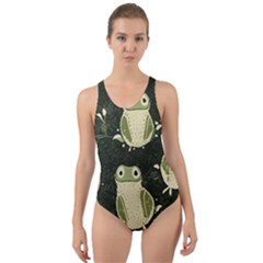 Frog Pattern Cut-out Back One Piece Swimsuit by Valentinaart