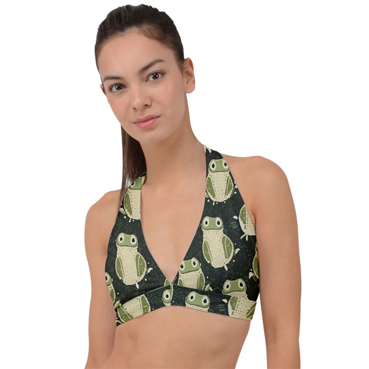 Frog pattern Halter Plunge Bikini Top