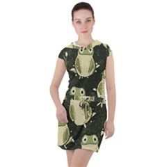 Frog Pattern Drawstring Hooded Dress by Valentinaart