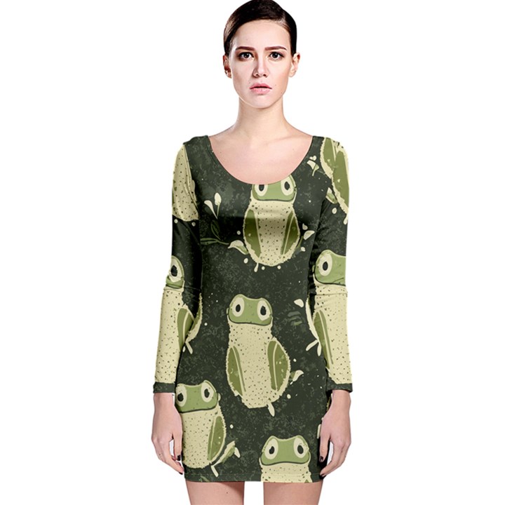 Frog pattern Long Sleeve Velvet Bodycon Dress