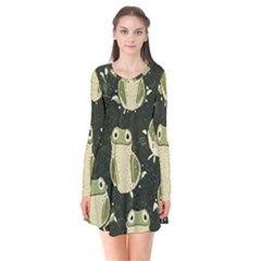 Frog Pattern Long Sleeve V-neck Flare Dress by Valentinaart