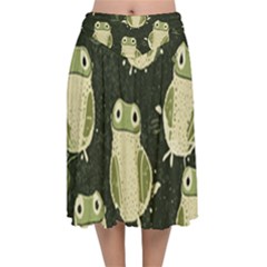 Frog Pattern Velvet Flared Midi Skirt by Valentinaart