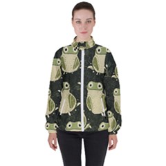 Frog Pattern Women s High Neck Windbreaker by Valentinaart