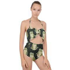 Frog Pattern Scallop Top Cut Out Swimsuit by Valentinaart