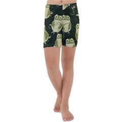 Frog Pattern Kids  Lightweight Velour Capri Yoga Leggings by Valentinaart