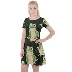 Frog Pattern Cap Sleeve Velour Dress  by Valentinaart