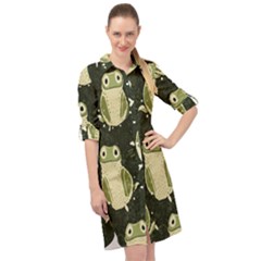 Frog Pattern Long Sleeve Mini Shirt Dress by Valentinaart