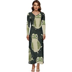 Frog Pattern Long Sleeve Longline Maxi Dress by Valentinaart