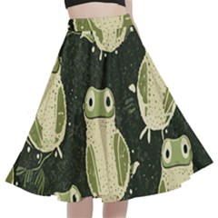 Frog Pattern A-line Full Circle Midi Skirt With Pocket by Valentinaart