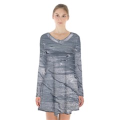 Atlantic Ocean Aerial View, Tierra Del Fuego, Argentina Long Sleeve Velvet V-neck Dress by dflcprintsclothing