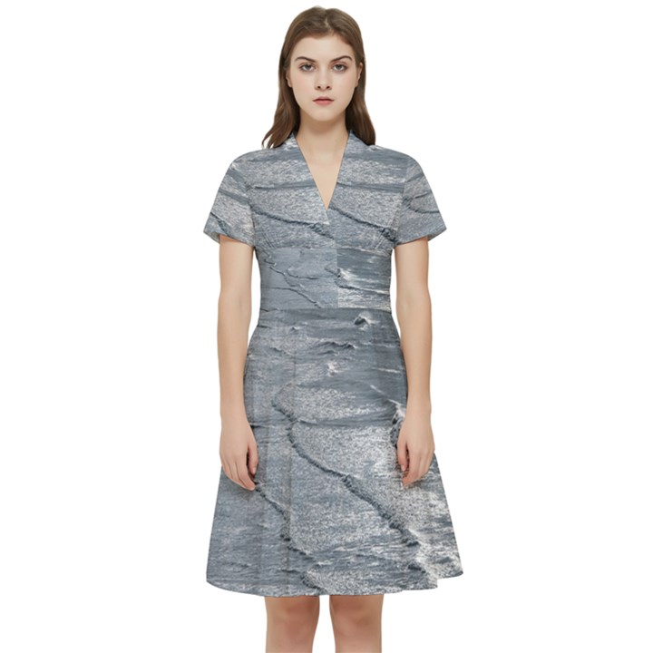 Atlantic Ocean Aerial View, Tierra Del Fuego, Argentina Short Sleeve Waist Detail Dress