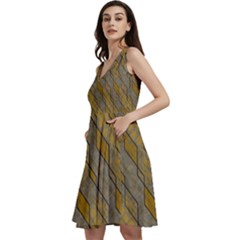 Background-batik Sleeveless V-neck Skater Dress With Pockets