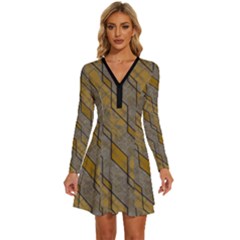 Background-batik Long Sleeve Deep V Mini Dress 