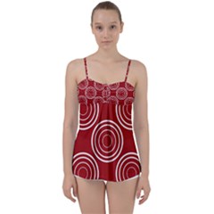 Background-red Babydoll Tankini Top