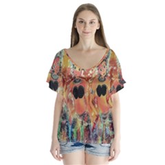 Indonesia-lukisan-picture V-neck Flutter Sleeve Top by nateshop