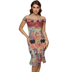 Indonesia-lukisan-picture Off Shoulder Ruffle Split Hem Bodycon Dress by nateshop