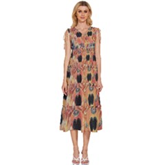 Indonesia-lukisan-picture V-neck Drawstring Shoulder Sleeveless Maxi Dress