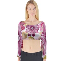 Print-roses Long Sleeve Crop Top by nateshop