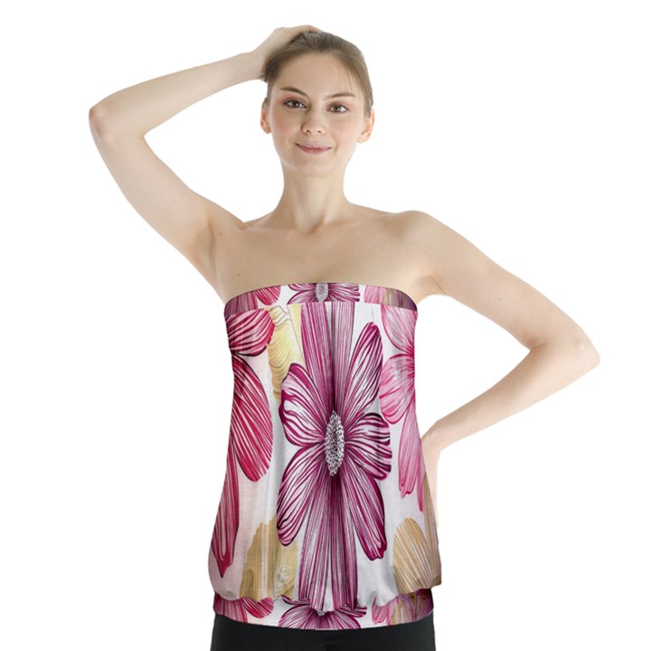 Print-roses Strapless Top