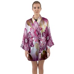 Print-roses Long Sleeve Satin Kimono