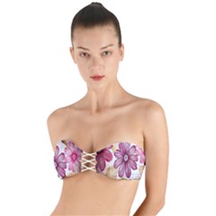 Print-roses Twist Bandeau Bikini Top by nateshop