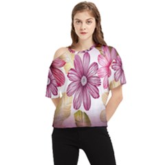 Print-roses One Shoulder Cut Out T-shirt by nateshop