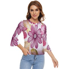 Print-roses Bell Sleeve Top