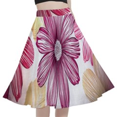 Print-roses A-line Full Circle Midi Skirt With Pocket