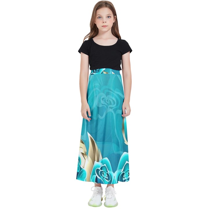 Crystal Butterfly, Floral, Flower, Girly, Gold, Golden, Pretty Kids  Flared Maxi Skirt