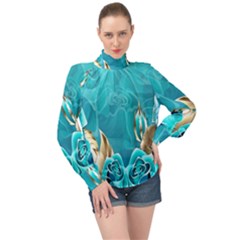 Crystal Butterfly, Floral, Flower, Girly, Gold, Golden, Pretty High Neck Long Sleeve Chiffon Top by nateshop