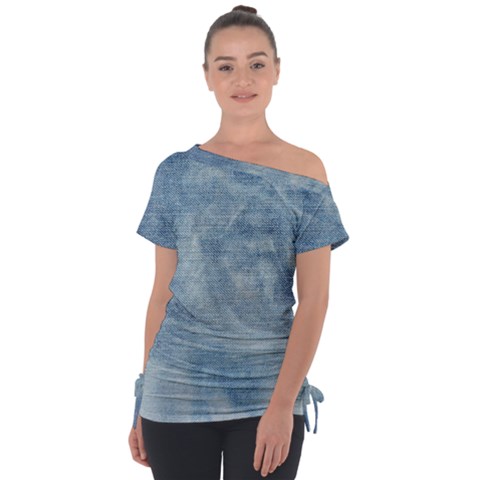 Denim,11 Off Shoulder Tie-up T-shirt by nateshop