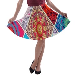 Mandala Pattern, Desenho, Designs, Glitter, Pattern A-line Skater Skirt by nateshop