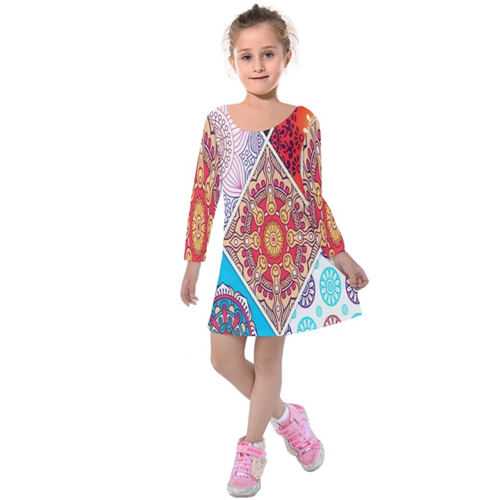 Mandala Pattern, Desenho, Designs, Glitter, Pattern Kids  Long Sleeve Velvet Dress